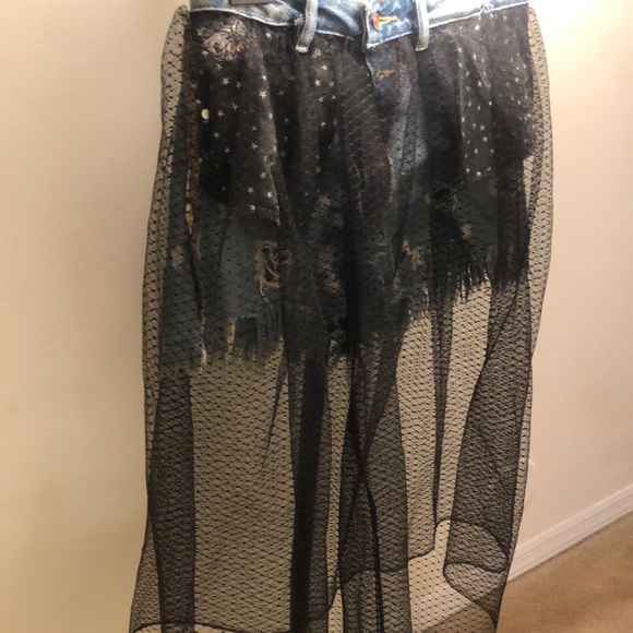 2 in 1 mesh skirt with jeans short mid length black color very good condition - Picture 2 of 10